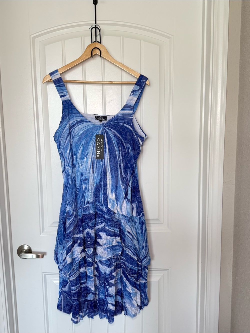 Newport By Carine XL Blue Marble Abstract Swirl Layered Tiered Dress Whimsigoth